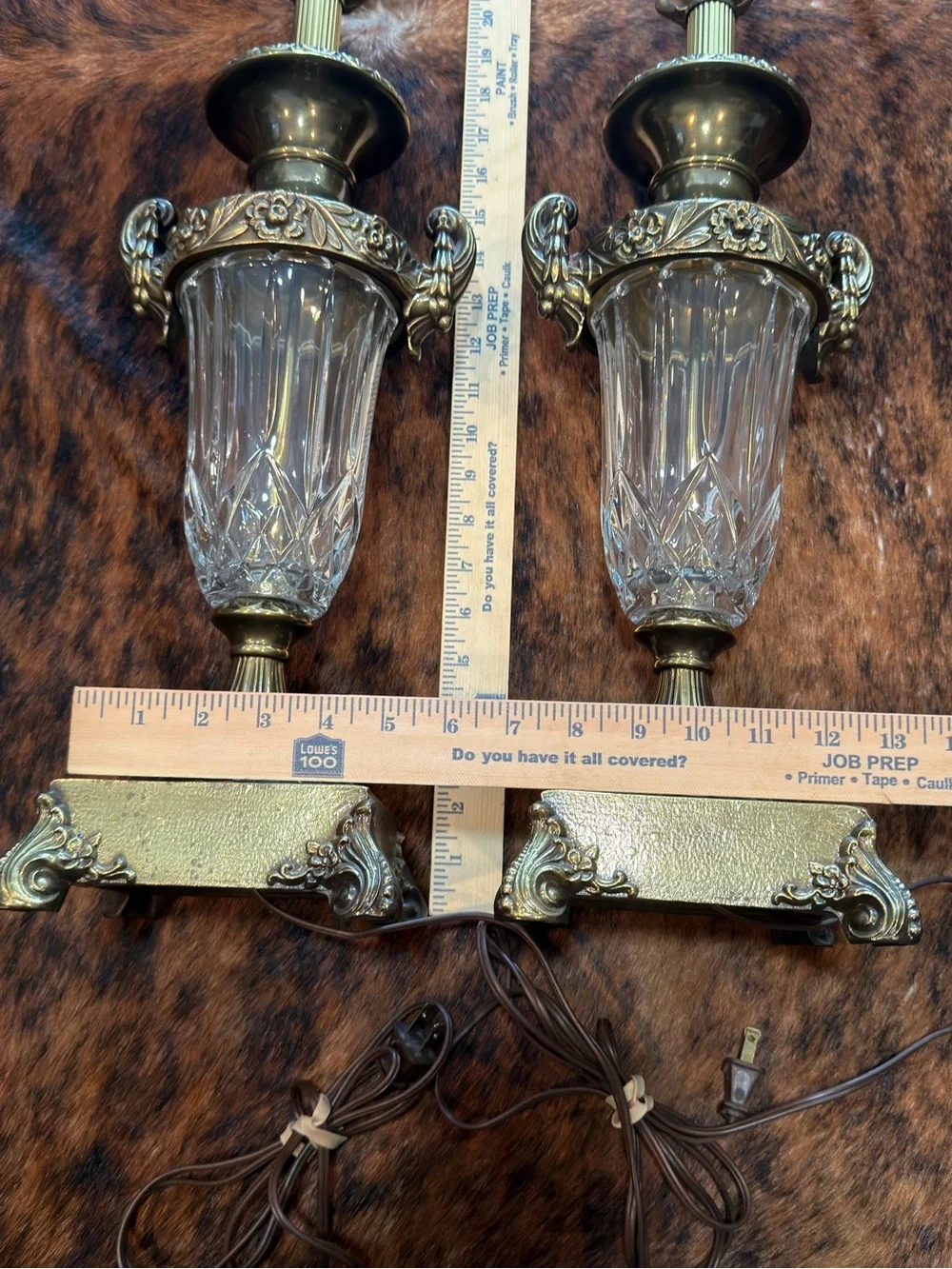 Vintage 1960’s Stiffel Hollywood Regency Brass & Crystal Urn Table Lamps F159